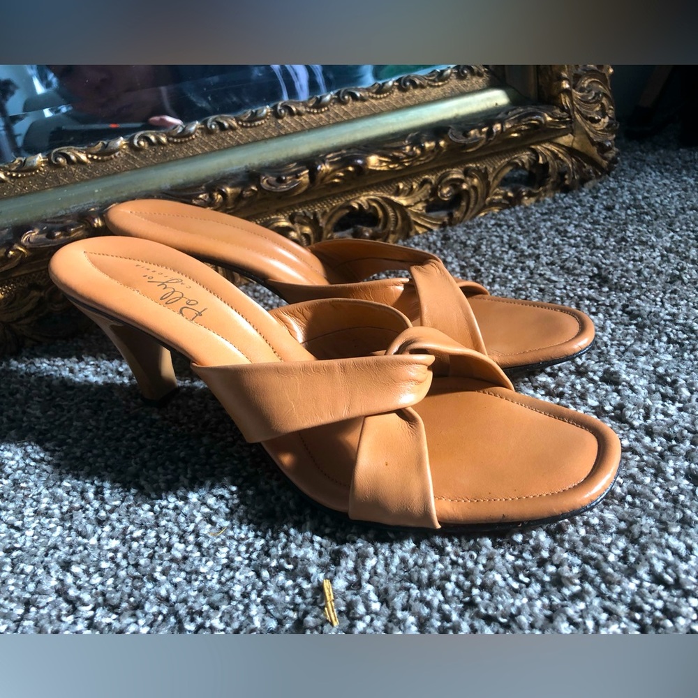 Vintage 60’s Polly of California Criss Cross Slides- Tan